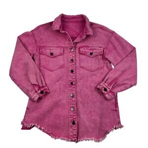 Distressed Pink Acid Wash Raw Hem Cotton Shacket Women's Size Small